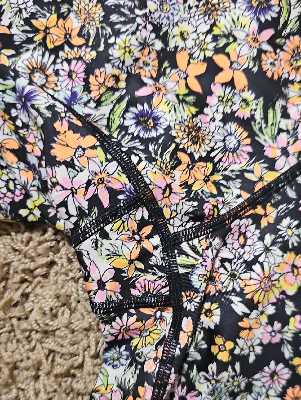 NWOT Free People Movement Leggings Eden Floral Large Drawstring Neon Pockets - Picture 6 of 12
